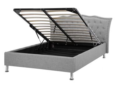 Šedá čalouněná postel Chesterfield s úložištěm 140x200 cm METZ