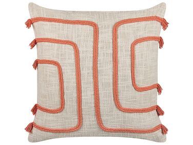 Bawełniana poduszka w abstrakcyjny wzór 45 x 45 cm beżowo-pomarańczowa PLEIONE
