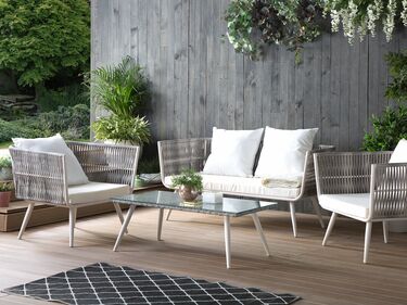 4 Seater PE Rattan Garden Sofa Set Off-White RAGUSA