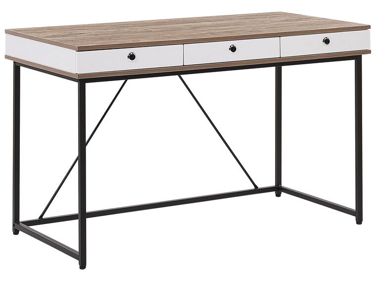 Schreibtisch heller Holzfarbton / weiß 120 x 60 cm 3 Schubladen HINTON_772786