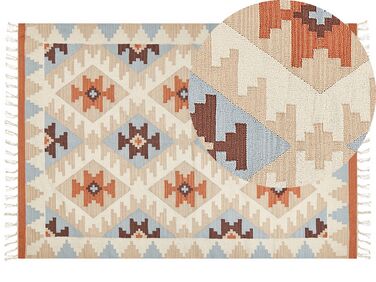 Kelim Teppich Baumwolle mehrfarbig 160 x 230 cm geometrisches Muster Kurzflor DILIJAN