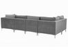Right Hand 5 Seater Modular Velvet Corner Sofa with Ottoman Grey EVJA_790598