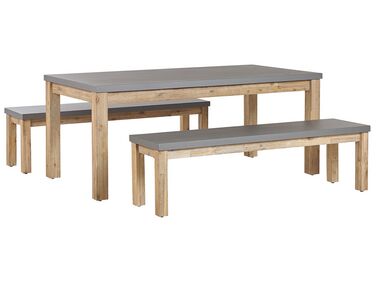 Set de jardin table et 2 bancs gris en fibre-ciment et bois OSTUNI
