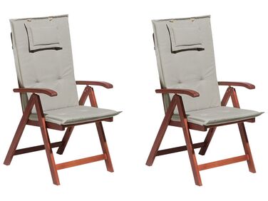 Conjunto de 2 sillas de jardín de madera de acacia con cojines gris/beige TOSCANA