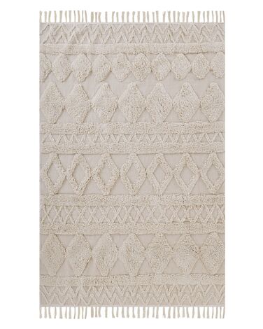 Teppich Baumwolle beige 140 x 200 cm geometrisches Muster Fransen Kurzflor DIDIM