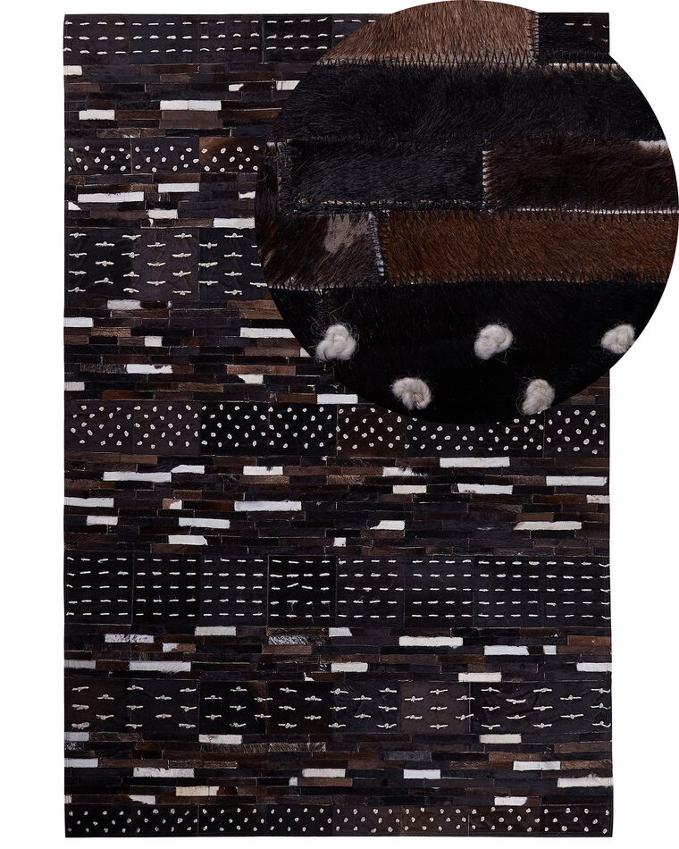 Kožený patchworkový koberec 140 x 200 cm hnědý AKSEKI_764599