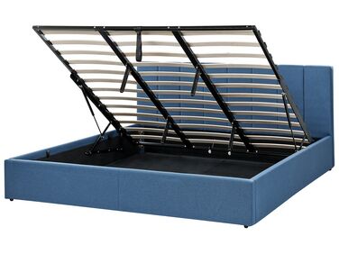 Polsterbett blau mit Bettkasten hochklappbar 180 x 200 cm DREUX