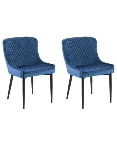 Conjunto de 2 sillas de comedor de terciopelo azul marino/negro SOLANO