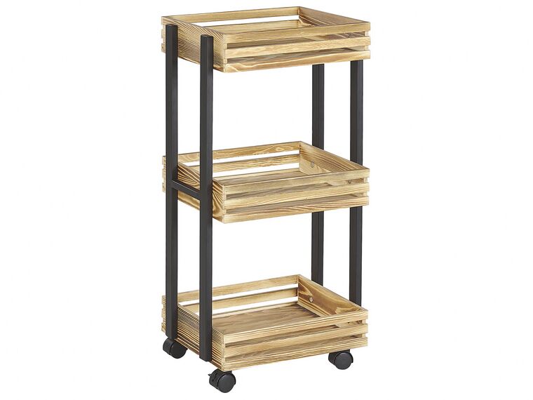 3 Tier Kitchen Trolley Light Wood with Black LETINO_792096