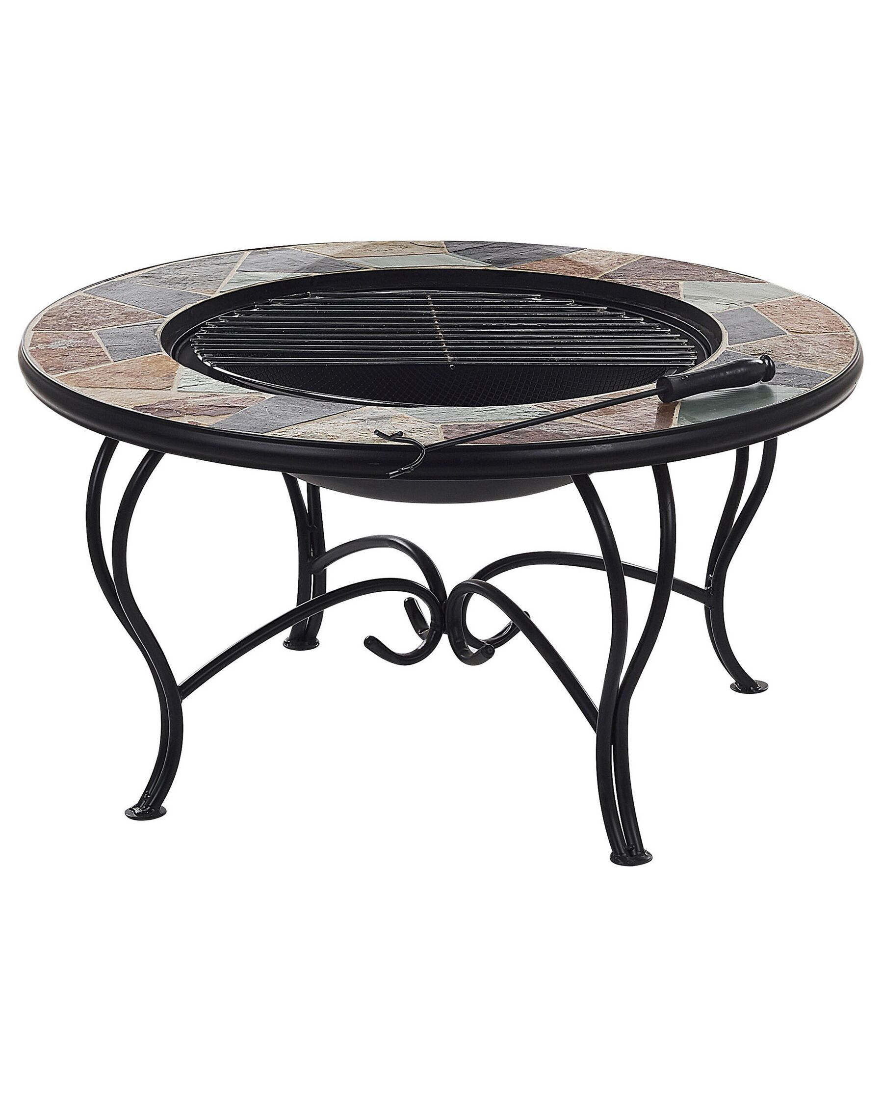 Outdoor Fire Pit Metal Steel Black Legs Multicolour Ceramic Top Erebus