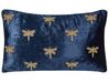 Embroidered Velvet Cushion Dragonfly Motif 30 x 50 cm Navy Blue BLUESTEM_892631