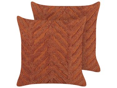 Set of 2 Tufted Cotton Cushions 45 x 45 cm Orange LEWISIA