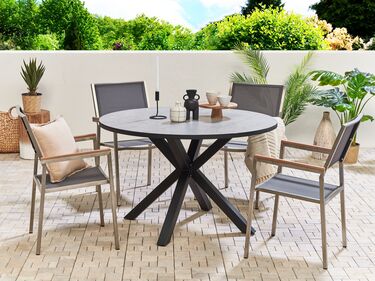 Round Garden Dining Table ⌀120 cm Grey with Black MALETTO