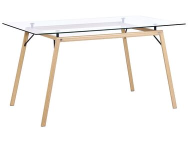 Jedálenský stôl so sklenenou doskou 140 x 80 cm svetlé drevo KAMINA