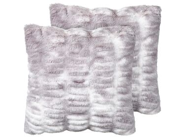 Set of 2 Faux Fur Cushions 45 x 45 cm Light Grey MACODES