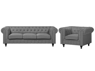 Conjunto de sofás com 4 lugares em tecido cinzento claro CHESTERFIELD BIG