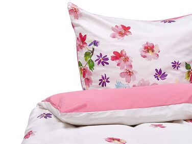 Cotton Sateen Duvet Cover Set Floral Pattern 135 x 200 cm White and Pink LARYNHILL