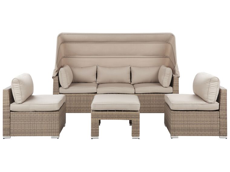 Lounge Set Rattan braun 5-Sitzer modular Auflagen beige COCCOLIA_811626