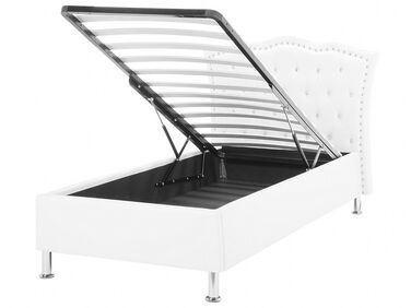 Fehér műbőr ágyneműtartós ágy 90 x 200 cm METZ