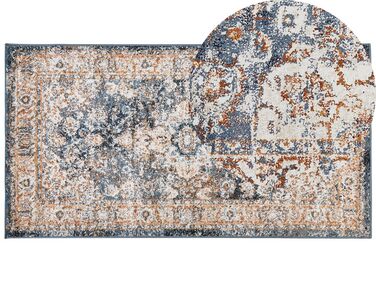 Teppich beige / blau 80 x 150 cm orientalisches Muster Kurzflor DVIN