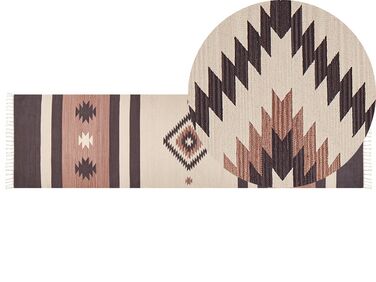 Kelim Teppich Baumwolle beige / braun 80 x 300 cm geometrisches Muster Kurzflor ARAGATS