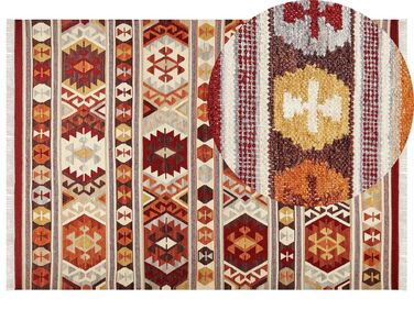 Kelim Teppich Wolle mehrfarbig 200 x 300 cm geometrisches Muster Kurzflor AYGAVAN