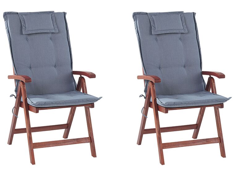 Sada dvou zahradních židlí z tmavého dřeva s modrými polštáři TOSCANA_752258