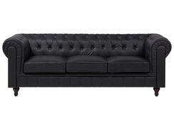 Iso musta 3-istuttava keinonahkasohva CHESTERFIELD Iso musta 3-istuttava keinonahkasohva CHESTERFIELD