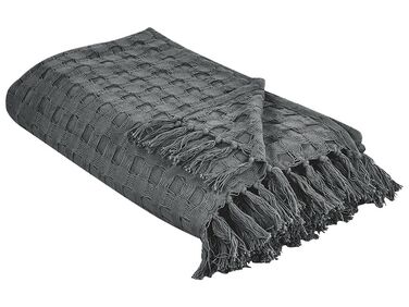 Tagesdecke Baumwolle dunkelgrau mit Fransen 150 x 200 cm BERE