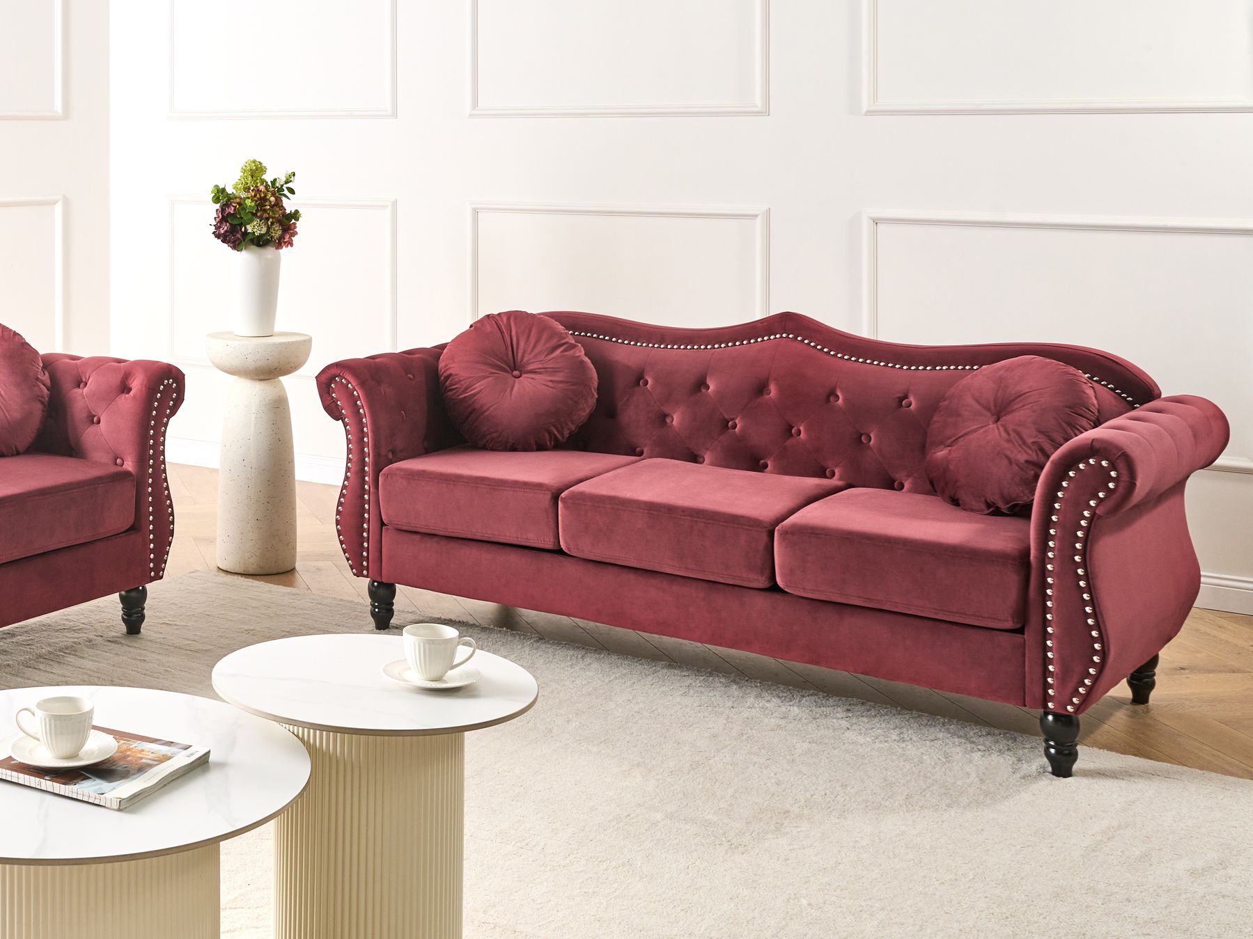 Soffa 3-sits sammet vinröd SKIEN | Beliani.se