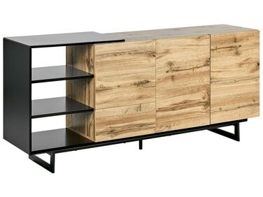 Sideboard heller Holzfarbton / schwarz 3 Schubladen 2 Türen FIORA