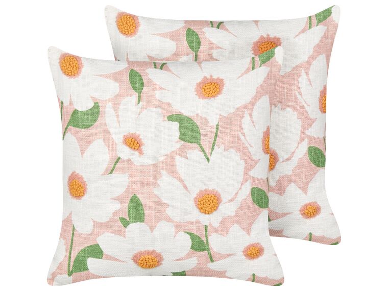 Set of 2 Cotton Cushions Floral Pattern 45 x 45 cm Pink JATROPHA_892929