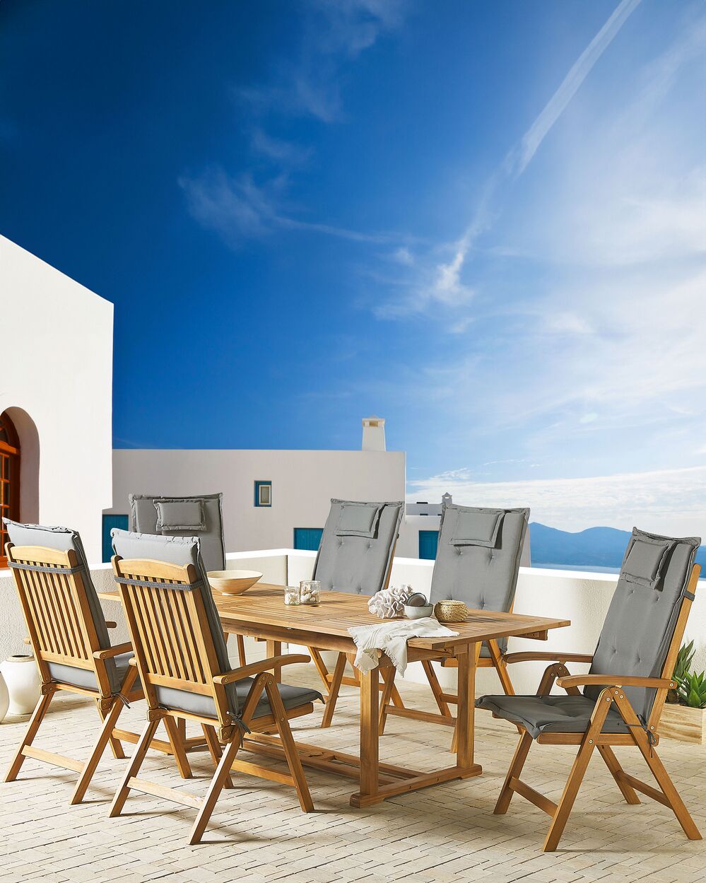 Set Of 6 Garden Dining Chairs With Graphite Grey Cushions Java Beliani De