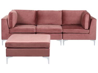 Canapé modulaire 3 places avec ottoman en velours rose EVJA