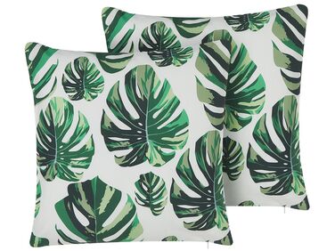 Set of 2 Outdoor Cushions Monstera Leaf Motif 45 x 45 cm Green POULIANA