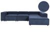Left Hand 4 Seater Modular Jumbo Cord Corner Sofa Blue APRICA_909131