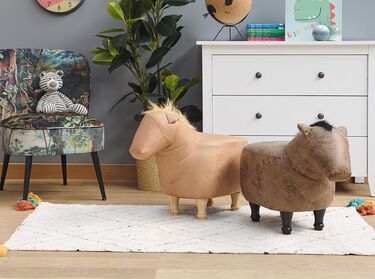 Faux Leather Animal Stool Sand Beige HORSE
