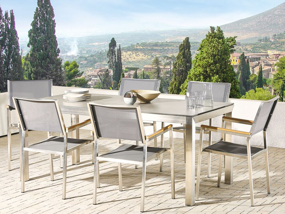 Gartenmöbel Set Betonoptik 180 cm 6-Sitzer Textilbespannung grau