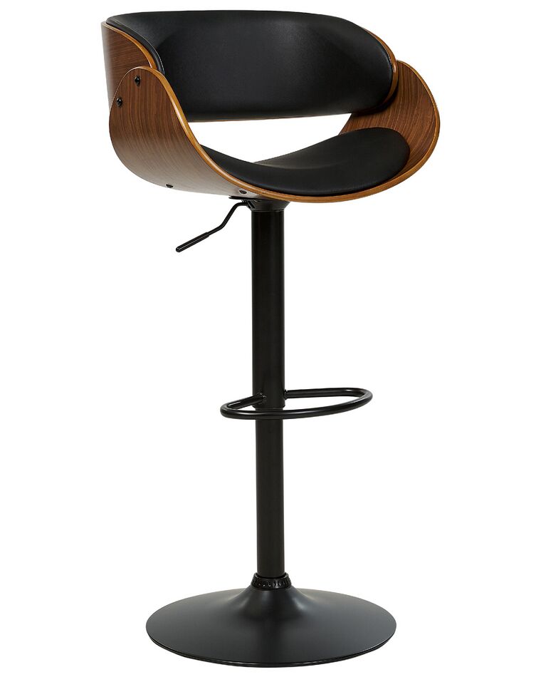 Chaise de bar en bois foncé et cuir PU noir BAKU II_827962