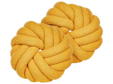 Set of 2 Boucle Knot Cushions 31 x 31 cm Yellow AKOLA
