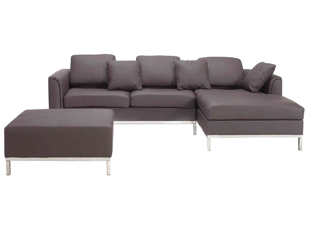 Ecksofa Leder braun linksseitig mit Ottomane OSLO | Beliani.ch