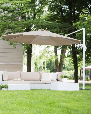 Cantilever Garden Parasol ⌀ 3 m Sand Beige and White Canopy SAVONA