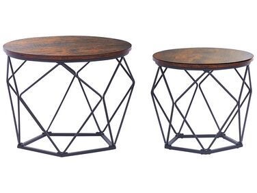 Set of 2 Coffee Tables Dark Wood with Black BRUNI