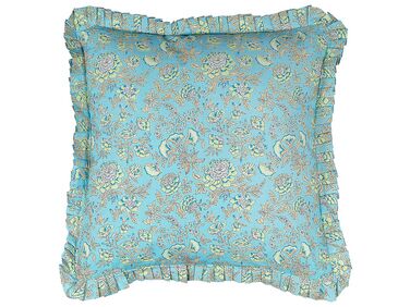 Cotton Cushion Flower Pattern 45 x 45 cm Blue AMOENA