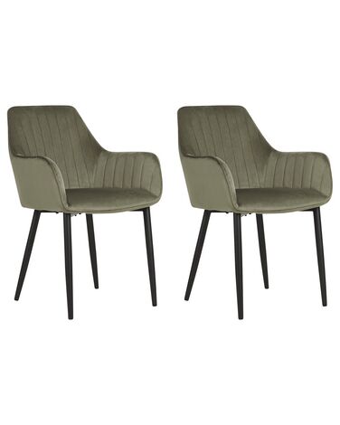 Conjunto de 2 cadeiras de jantar em veludo verde-oliva WELLSTON