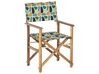 Conjunto 2 cadeiras de jardim madeira clara e 2 lonas cinzentas e padrão geométrico CINE_819447