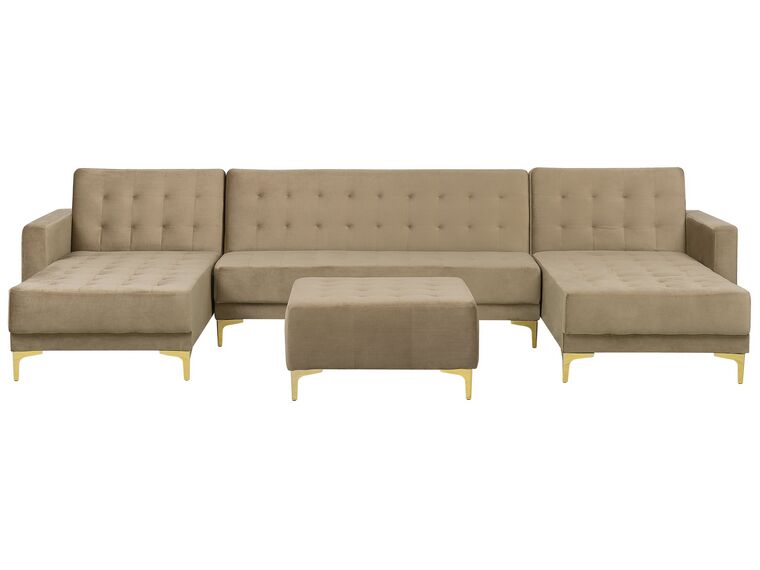 5 Seater U-Shaped Modular Velvet Sofa with Ottoman Sand Beige ABERDEEN_740321