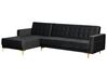 Right Hand Velvet Corner Sofa with Ottoman Black ABERDEEN_857143