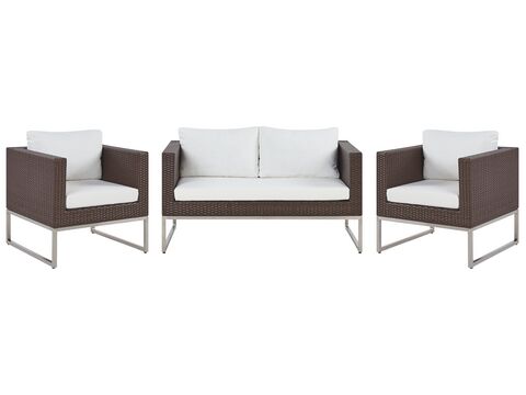4 Seater Pe Rattan Garden Sofa Set White And Brown Crema Beliani Sk 4 Seater Pe Rattan Garden Sofa Set, White Garden Sofa Furniture