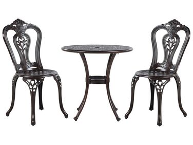 Salon de jardin bistrot table et chaises en aluminium marron foncé BOVINO